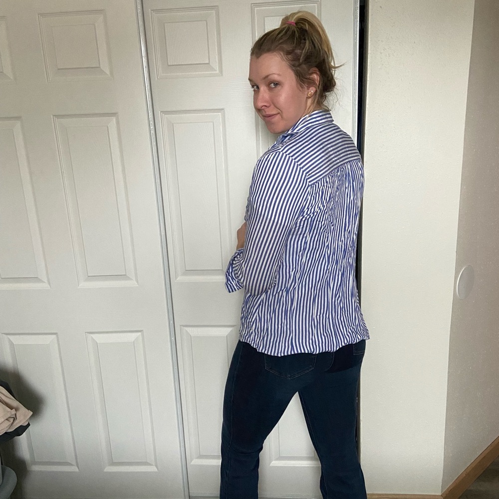 Blue and white stripe shirt